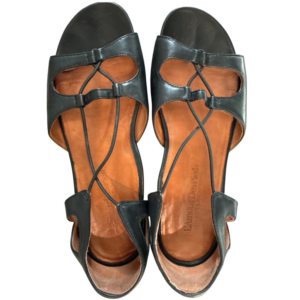 L’Amour Des Pieds Darron Black Leather Strappy Sandals Size 8